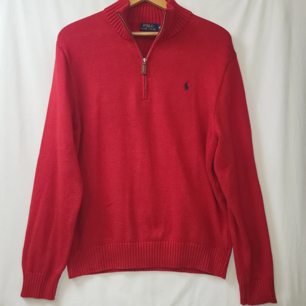Polo Ralph Lauren Knit‎ Quarter Zip Men's Size XL 100% Cotton Red Pony Logo